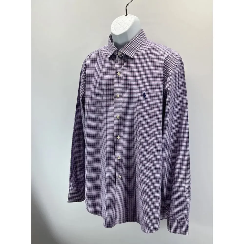 Polo Ralph Lauren Shirt Mens XXL Purple Gingham Check Long Sleeve Pony Button Up